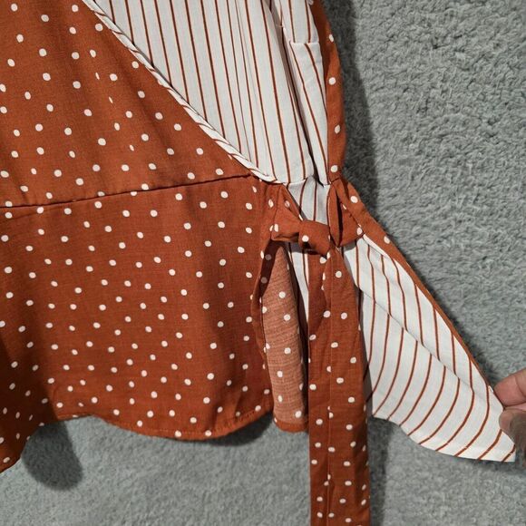 Paper Crane Tank Top M Brown White Polka Dot Milkmaid Dainty Coquette Side Tie - Picture 5 of 10